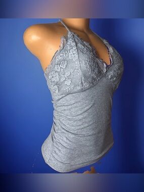 Gray Lace Trim Cami Tank Top